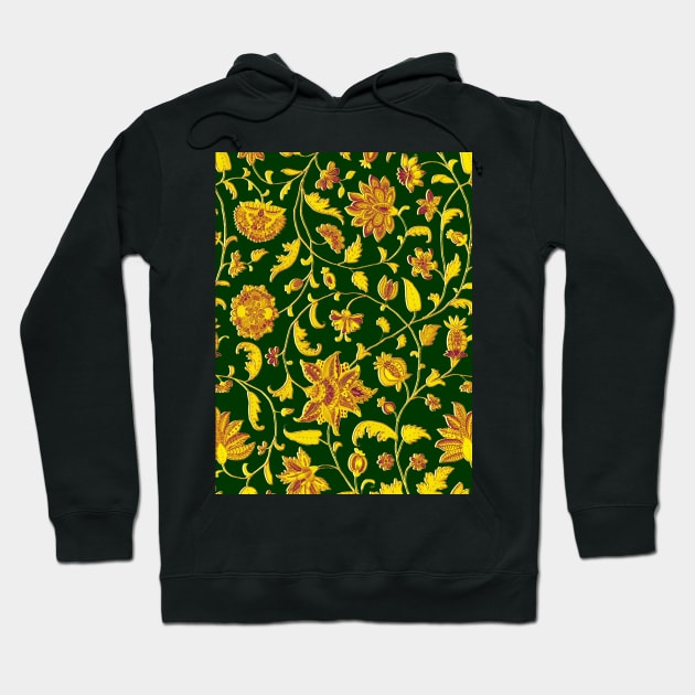 GREEN GOLD YELLOW GREEN POMEGRANATES ,POMEGRANATE FLOWERS, LEAVES Oriental Floral Swirls Hoodie by BulganLumini